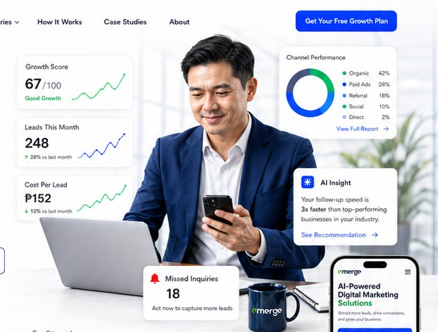 Business owner using AI-powered marketing dashboard