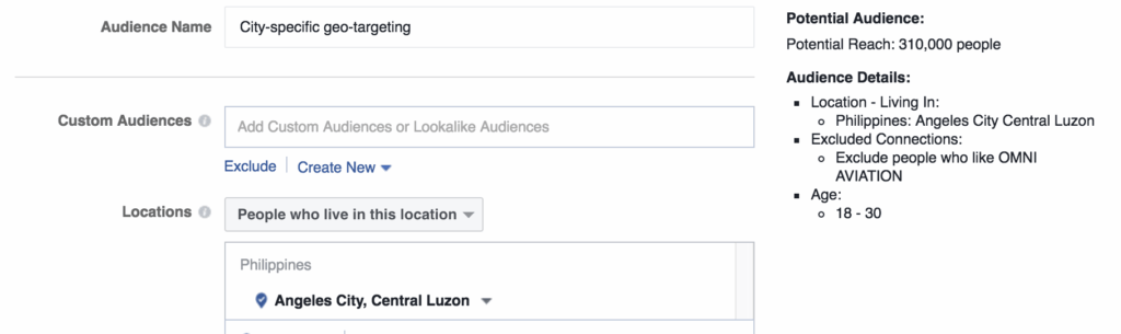 city geo targeting fb ads